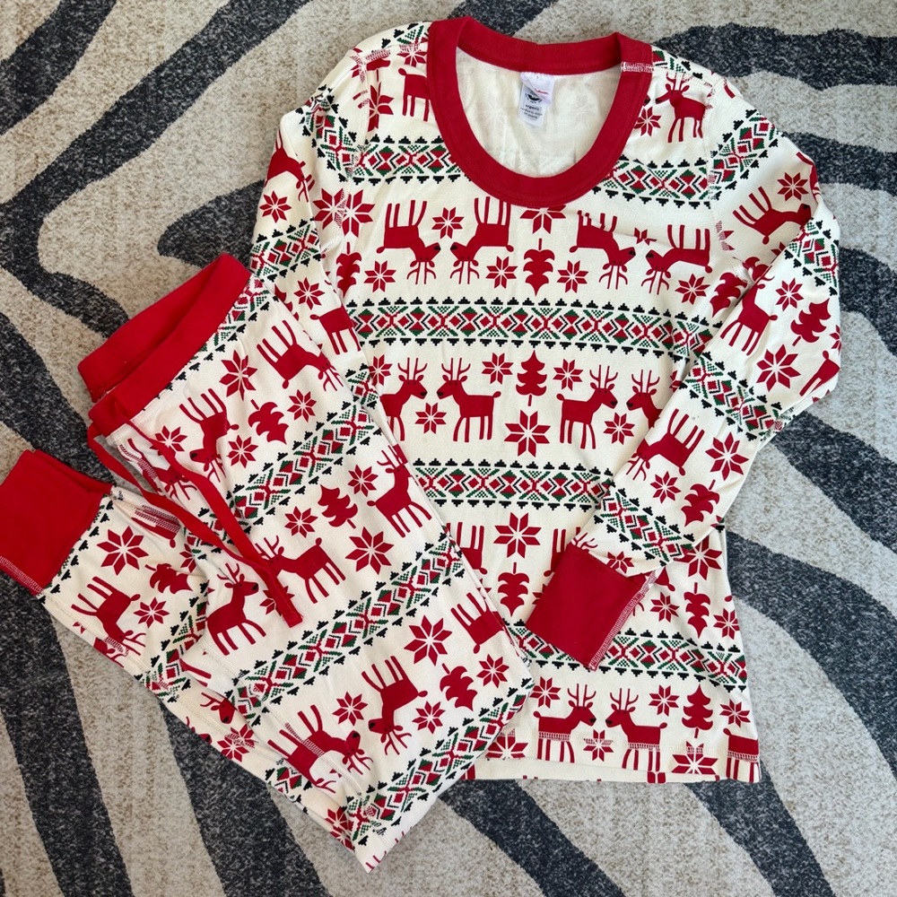 Hanna Andersson Long John Pajama Set Adult Size Small Dear Deer Reindeer NWOT